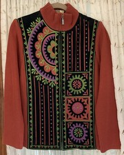 Bob Mackie Wearable Art Women  s M Embroidered Leather/Acrylic/Cotton Jacket NWOT
