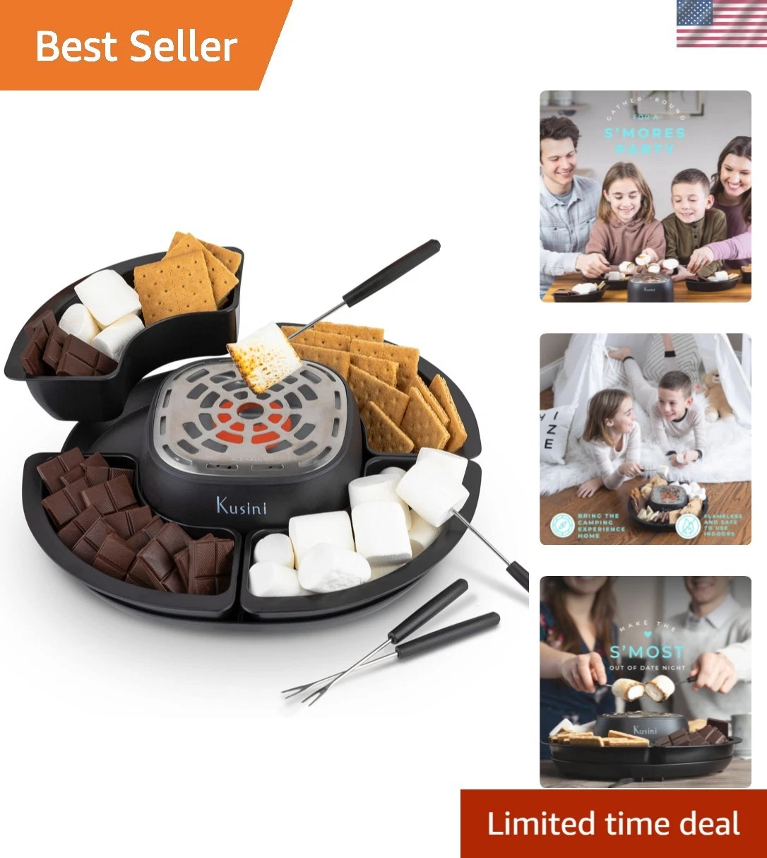 Smores Maker Tabletop Indoor - Flameless Electric Marshmallow Roaster – 4 Det...