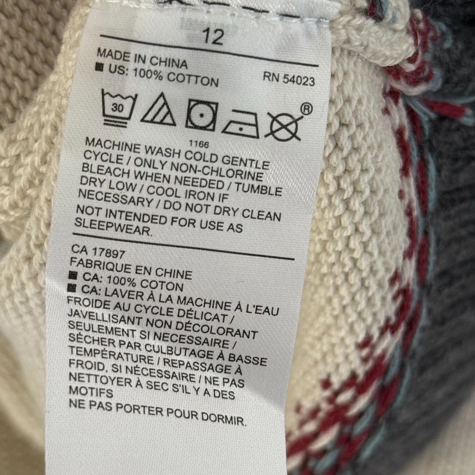 Janie & Jack Boys Fair Isle Crewneck Sweater Size 12 100% Cotton Gray & Cream - Image 4 of 4