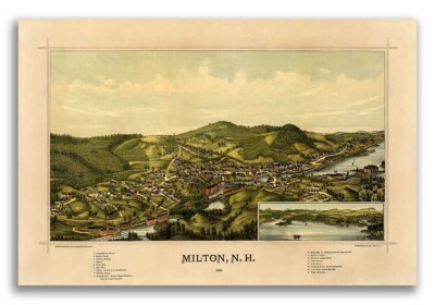 1888 Milton New Hampshire Vintage Old Panoramic City Map - 16x24
