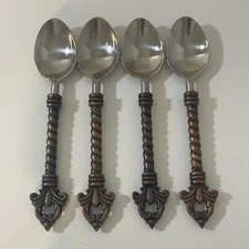4 Gracious Goods Collection Acanthus Fleur de lis Stainless Soup Spoons 8”