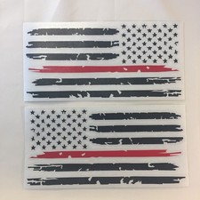 Set of 2 Black Thin Red Line Distressed Flag Decal Stickers for Jeep Ford Dodge