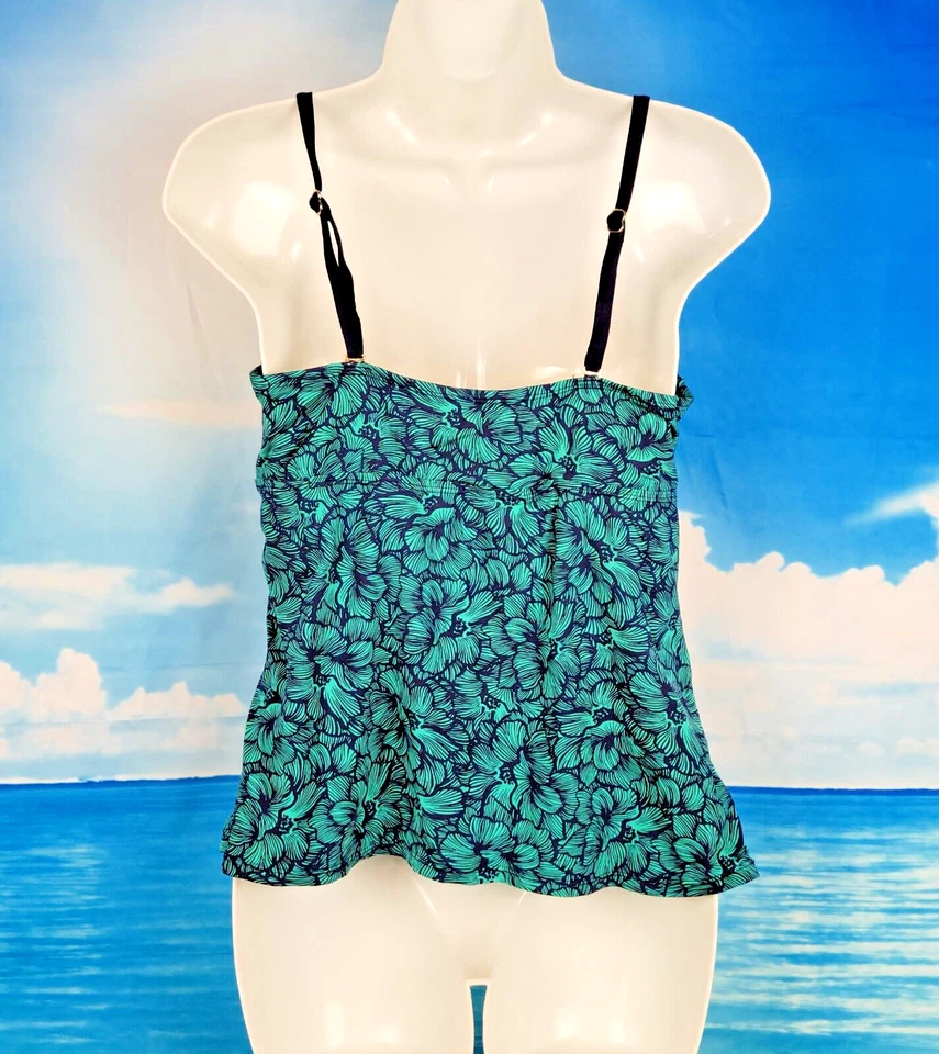 Traje de baño MERONA AZUL MARINO/VERDE Tankini Top para mujer correas ajustables talla Lg Foto 3 de 4