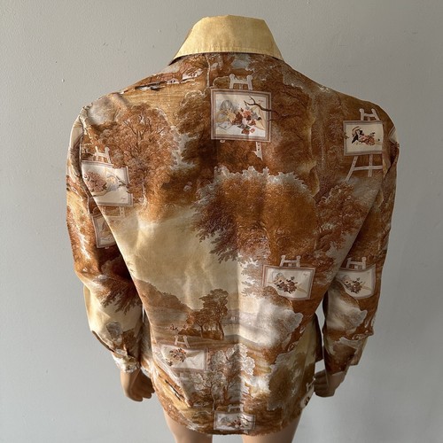 Vintage 1970's Playboy CHEMISE ET CIE Shirt Vargas "Country Side Painting" SZ. L - Picture 6 of 7