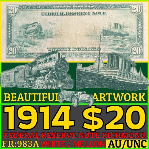 1914 $20 FEDERAL RESERVE NOTE RICHMOND FR#983A RADAR S/N High Grade Fancy SN Unc - Picture 2 of 16