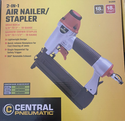 Central Pneumatic 18 Gauge 2 In 1 Air Nailer Stapler