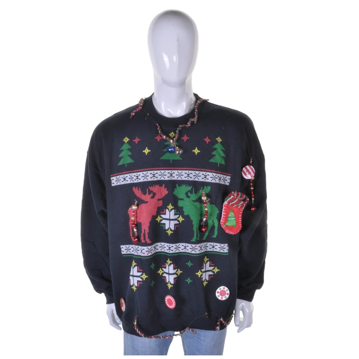 Vintage 3D Weihnachts Pullover XXL Süß Kitsch Ugly Billig Lametta