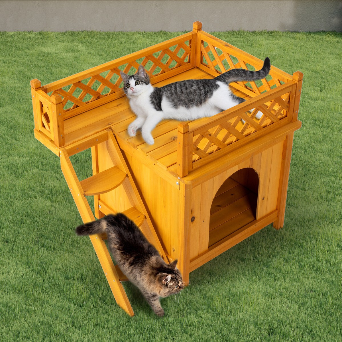 JINGSIJI Outdoor Cat House - Waterproof Foldable Shelter With Support Pole, Brown, Small