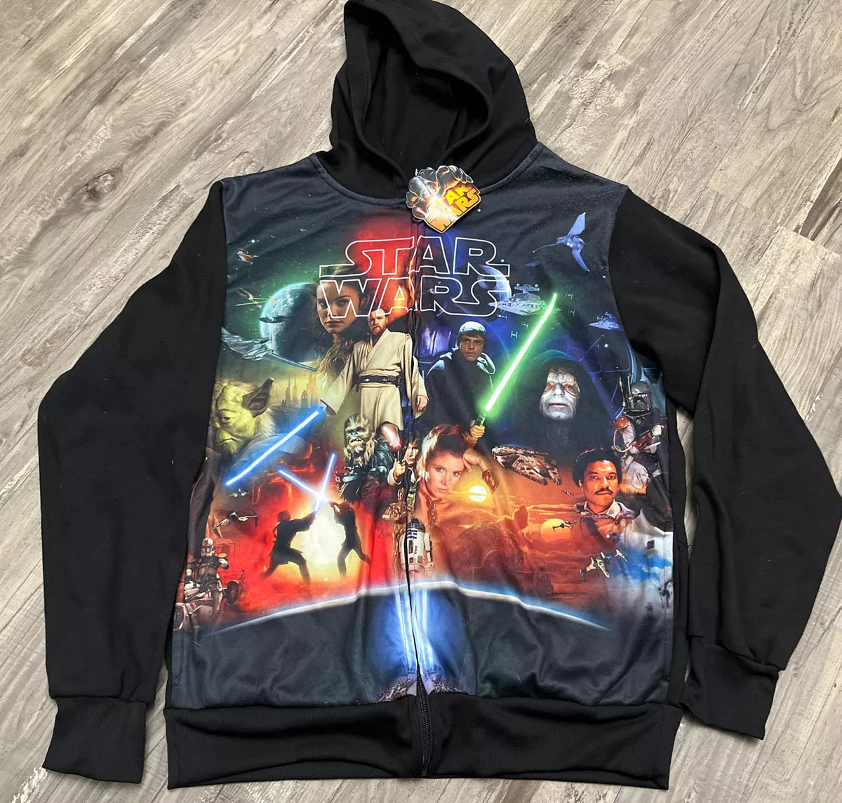 Star Wars Hoodie Mens Medium Black Vintage Graphic Full Zip