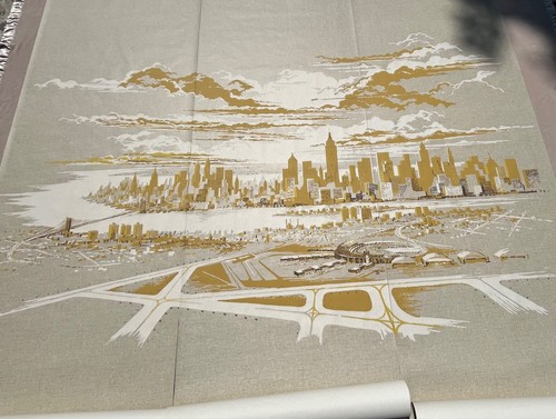 Authentic Mid-Century Modern Wallpaper Mural NEW YORK CITY JFK Brooklyn Bridge!