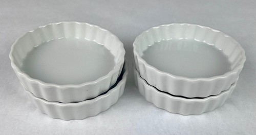 4 Mini Tart Pie Quiche Baking Dishes White Scalloped Ceramic