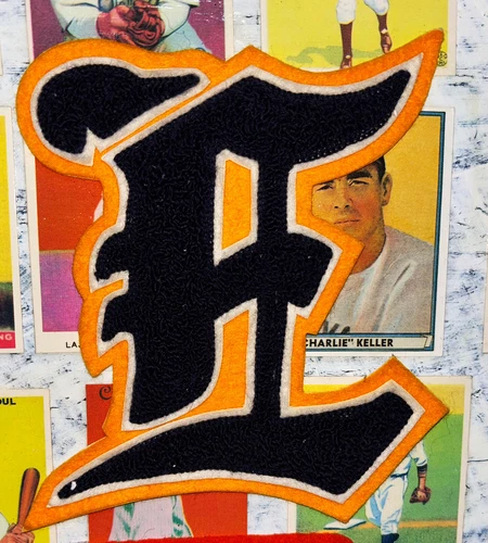 CHENILLE PATCH LETTERMAN LETTER E 6.25"X5.25" YELLOW BLACK EAGLES EAST EASTERN