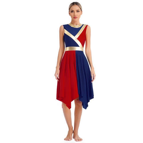 ·Women Color Block Praise Dance Dress Gown Worship Tunic Overlay Dresses Robe - Picture 9 of 83