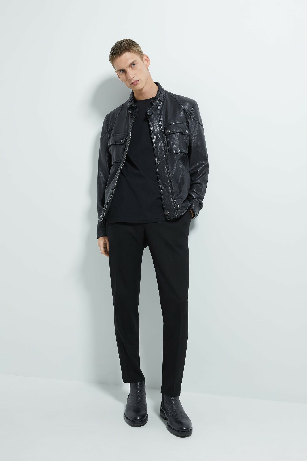 New with Defect Zara Men Leather Jacket M Black 0706/356 jeans shirt biker image 3