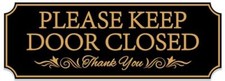 Please Keep Door Closed Sign Sticker, PLEASE KEEP DOOR CLOSED Black gold 