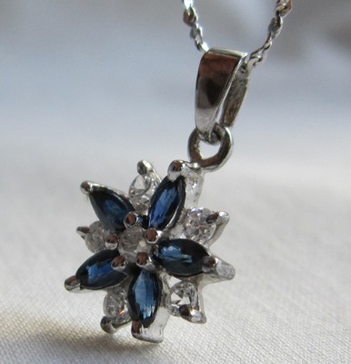 .925 STERLING SILVER GENUINE SAPPHIRE / LAB-CREATED DIAMOND PENDANT / NECKLACE