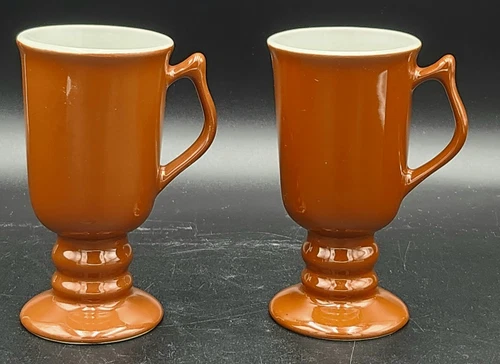 Set of 2 Hall 1273 Vintage Brown Irish Coffee Pedestal Mugs