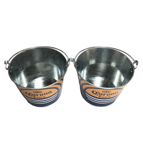 Corona Extra Galvanized Beer Ice Bucket Set of 2 Coolers Blue Yellow Rare NEW - 第 3/8 張圖片