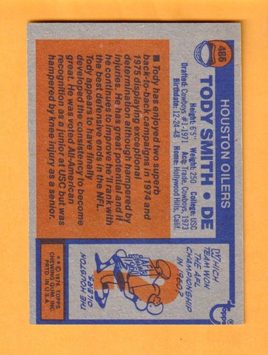 Tody Smith Houston Oilers 1976 Topps #486 USC Trojans Beaumont Texas - Picture 2 of 2