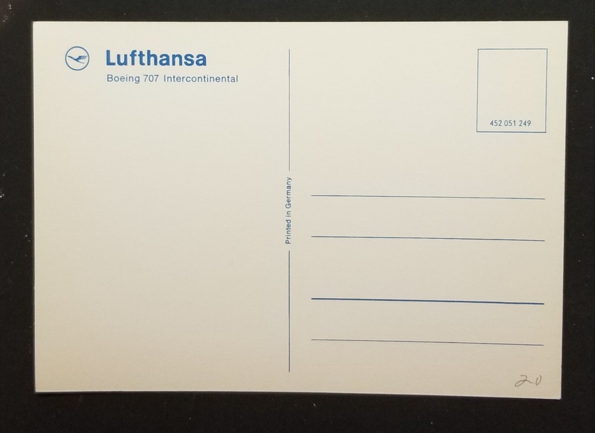 LUFTHANSA AIRLINES Germany Boeing 707 Postcard Post Card Unused