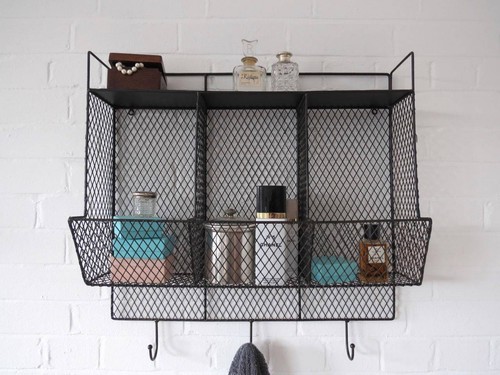 Bathroom Metal Wire Wall Rack Shelving Display Shelf Industrial Storage Black - Picture 3 of 7