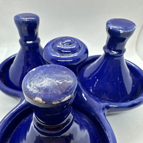 Moroccan Tagine Triple Spice  Salt  Pepper & Condiment Dispenser Cobalt Blue - Picture 2 of 12