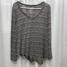 Splendid Womens large v-neck striped asymmetrical long sleeve shirt lightweight