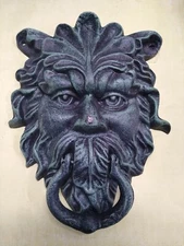 9" H Door Knocker Cast Iron NORTHWIND Green Man Face Door Knocker Verdigris