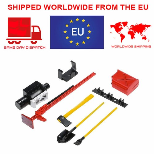 RC Car Scale Accessories 6 Pcs Mini Fuel Tank Winch Jack, spade Tools