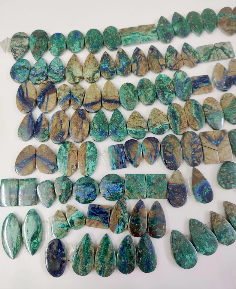 Natural Top Grade Azurite Chrysocolla Pair Gemstone Cabochon Wholesale Lot - Image 2 of 4