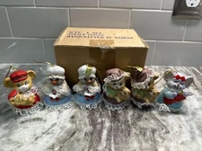 Caring Critter Chimers, Set of 6, Hand Painted Bisque Porcelain, 3” Tall, PO-VG+
