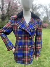 Moschino Vintage Iconic Wool Tartan Blue Plaid Wool Jacket 8 Usa 10uk M