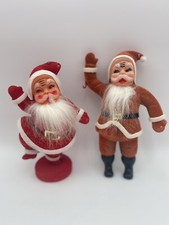 Vintage Flocked Dancing Santas Set Of 2