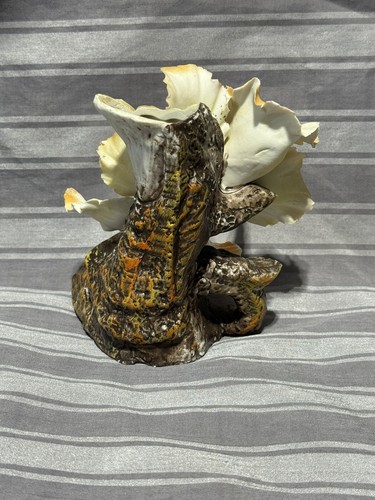 Vintage Porcelain Flower Capodimonte Made in Italy. Orange Iris On Stump - Picture 4 of 5