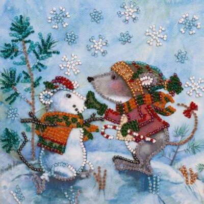Mini Bead embroidery kit Snow friend DIY Embroidery Kit beadwork pattern