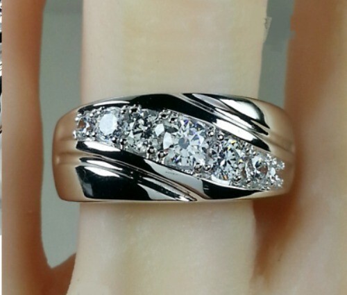1.40 Ct Lab-Created Round Cut Diamond Engagement Band Ring 14K White Gold FN - Picture 1 of 2