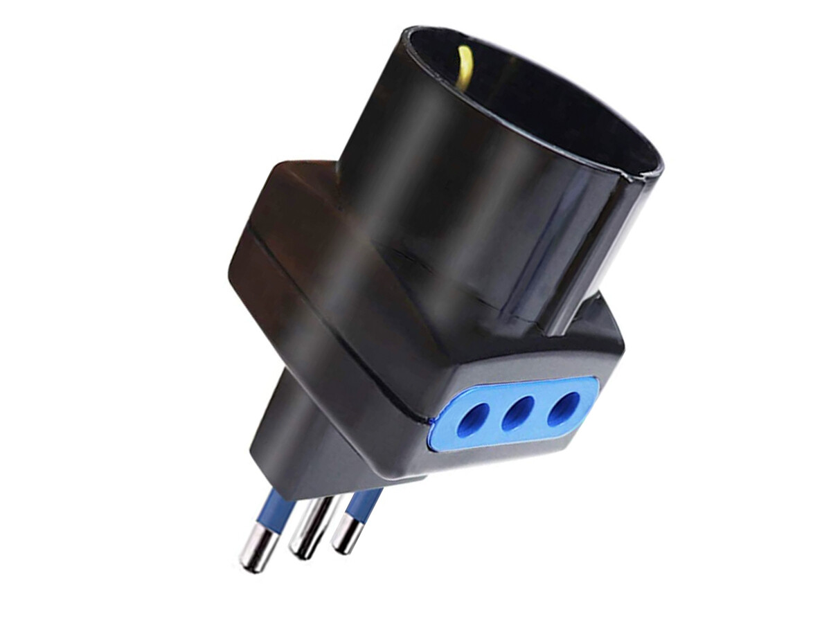 Adattatore Tripla Spina 10A 2 Prese Italiane 10A + 1 Presa Schuko 10A Nero AP110