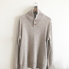 j.crew AD399 men's Rugged merino shawl-collar donegal sweater oatmeal L