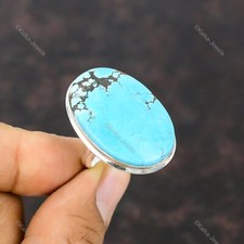 Gift For Her Natural Tibetan Turquoise Statement Adjustable Ring 925 Silver