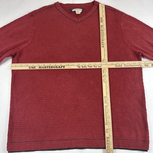 Carbon 2 Cobalt Sweatshirt Mens Large Red V-Neck Textured Geometric Sweater L/S - Picture 4 of 5