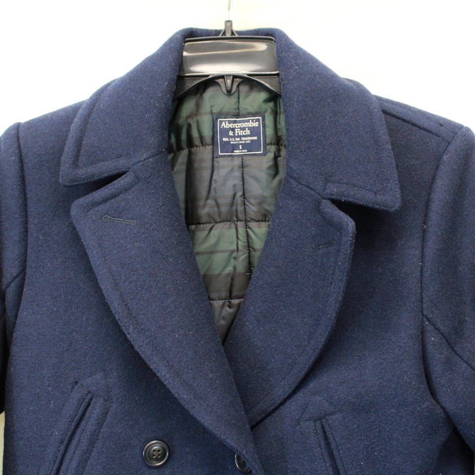 Abercrombie & Fitch Men's Navy Blue Wool Blend Coat Jacket Small - Image 2 of 4