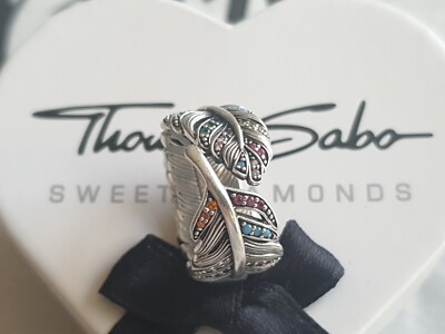 Bague bande plume Thomas Sabo taille 52 TR2284-342-7 état neuf