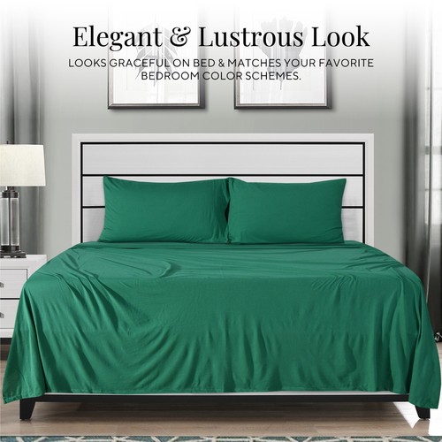 Cotton Jersey Knit Fabric 4 Piece Stretchy Bed Sheet Set Twin XL/Queen/King Size - Picture 63 of 114
