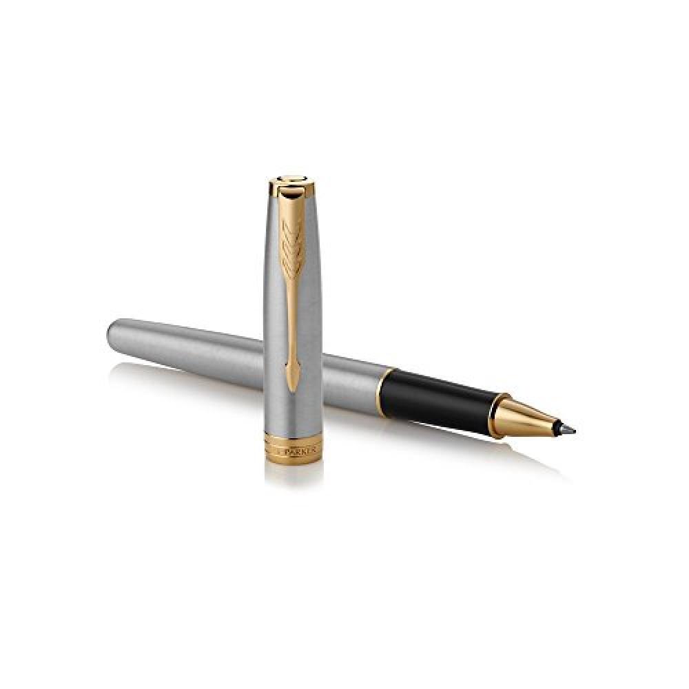Parker Sonnet Penna Roller, Acciaio Inossidabile con Finiture in Oro, Pennino So