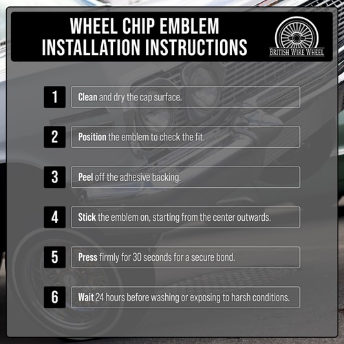 Zenith Chrome & White Metal Wire Wheel Chip Emblems with Spinner Caps, Set of 4 - Picture 28 of 70