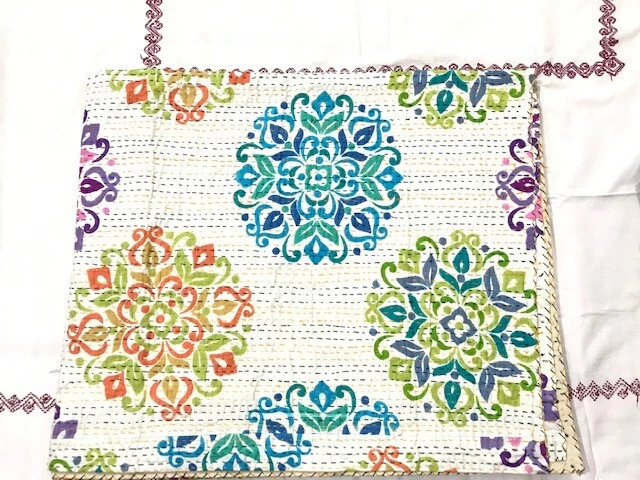 Colcha KANTHA COLCHA ALGODÓN BLOQUEADA A MANO MANTA INDIA TALLA QUEEN LOCA. Foto 2 de 4