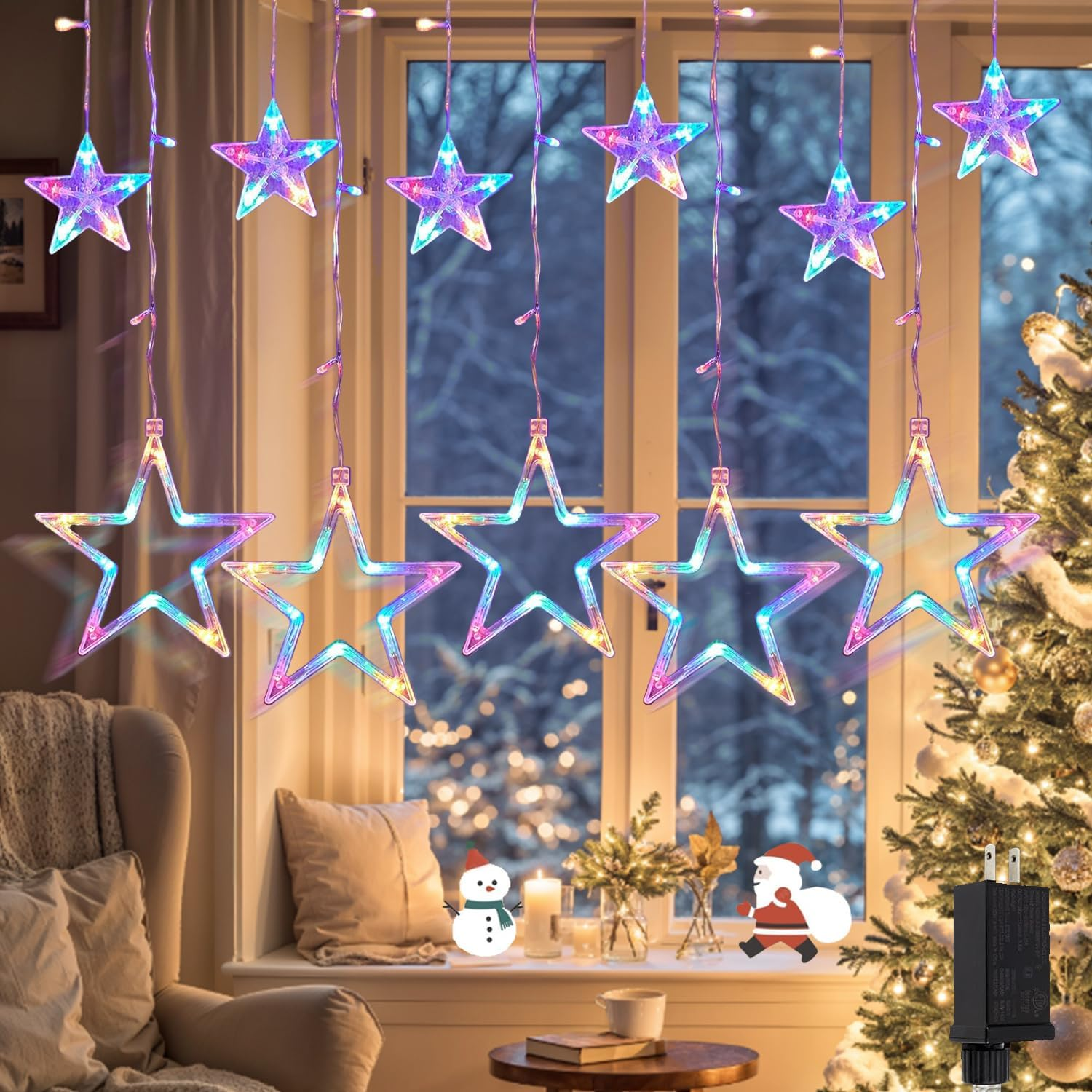 Star Curtain String Lights Indoor Outdoor Christmas Lights