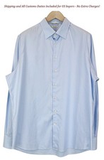 SUITSUPPLY Men'S Classic Shirt 45/17 3/4 Slim Blue Pure Cotton Long Sleeve