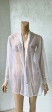 VTG Frederick's of Hollywood Open Front Robe Lingerie Sheer Lace White SMALL
