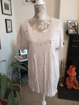 IRO Clay slub Linen T Shirt Size M VGC Distressed Top light pink holey casual